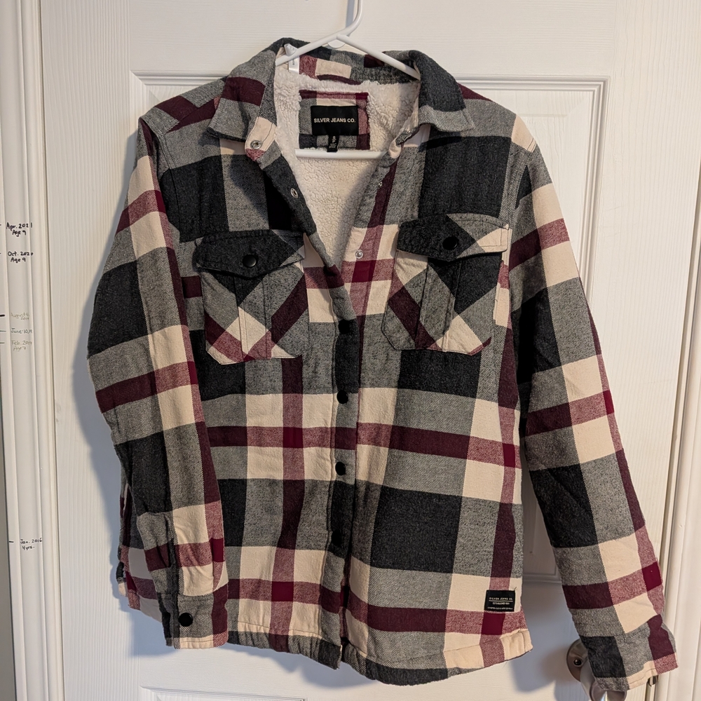 Plaid Flannel Silver Jeans Co Coat With Sherpa Lining